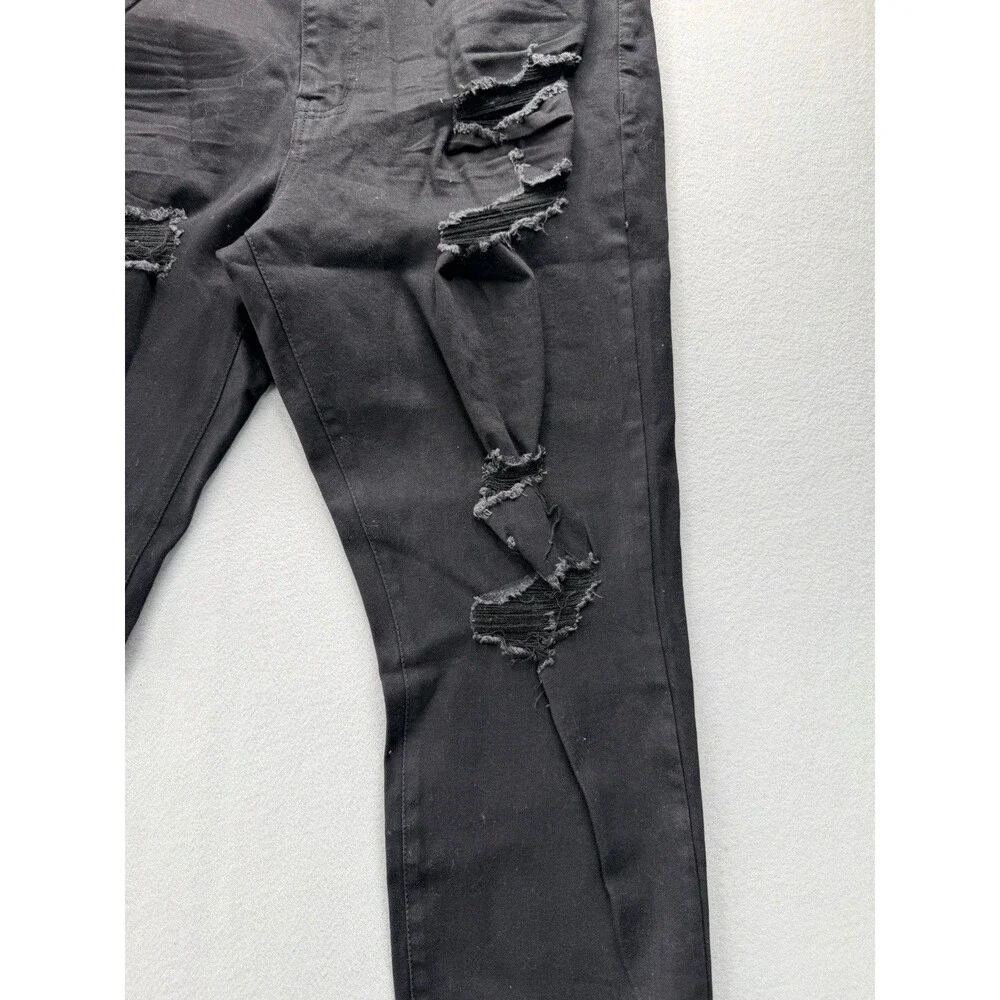 Fashion Nova Men Black Skinny Distressed Jeans 38x31 Stretch Ripped Denim
